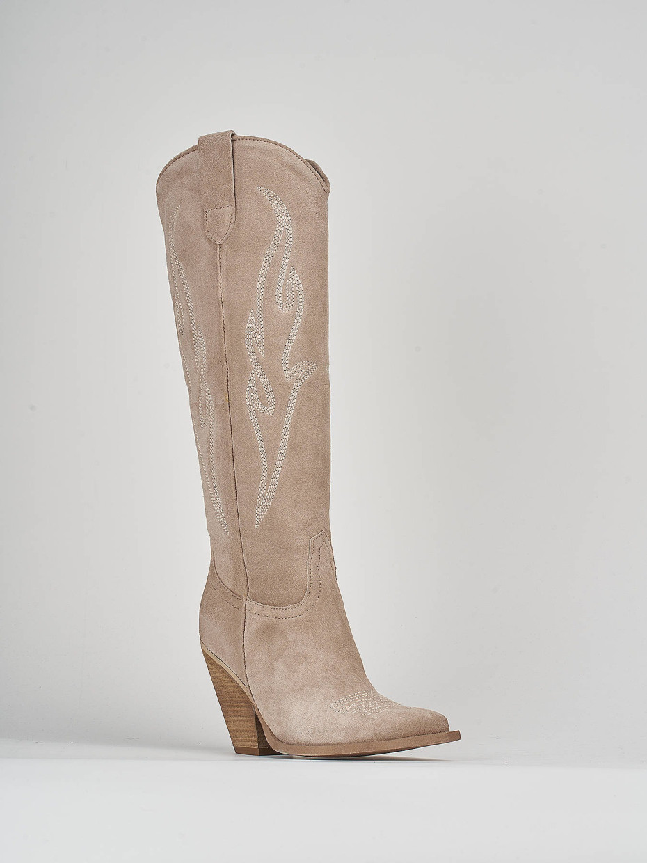 High heel boots heel 6 cm beige suede