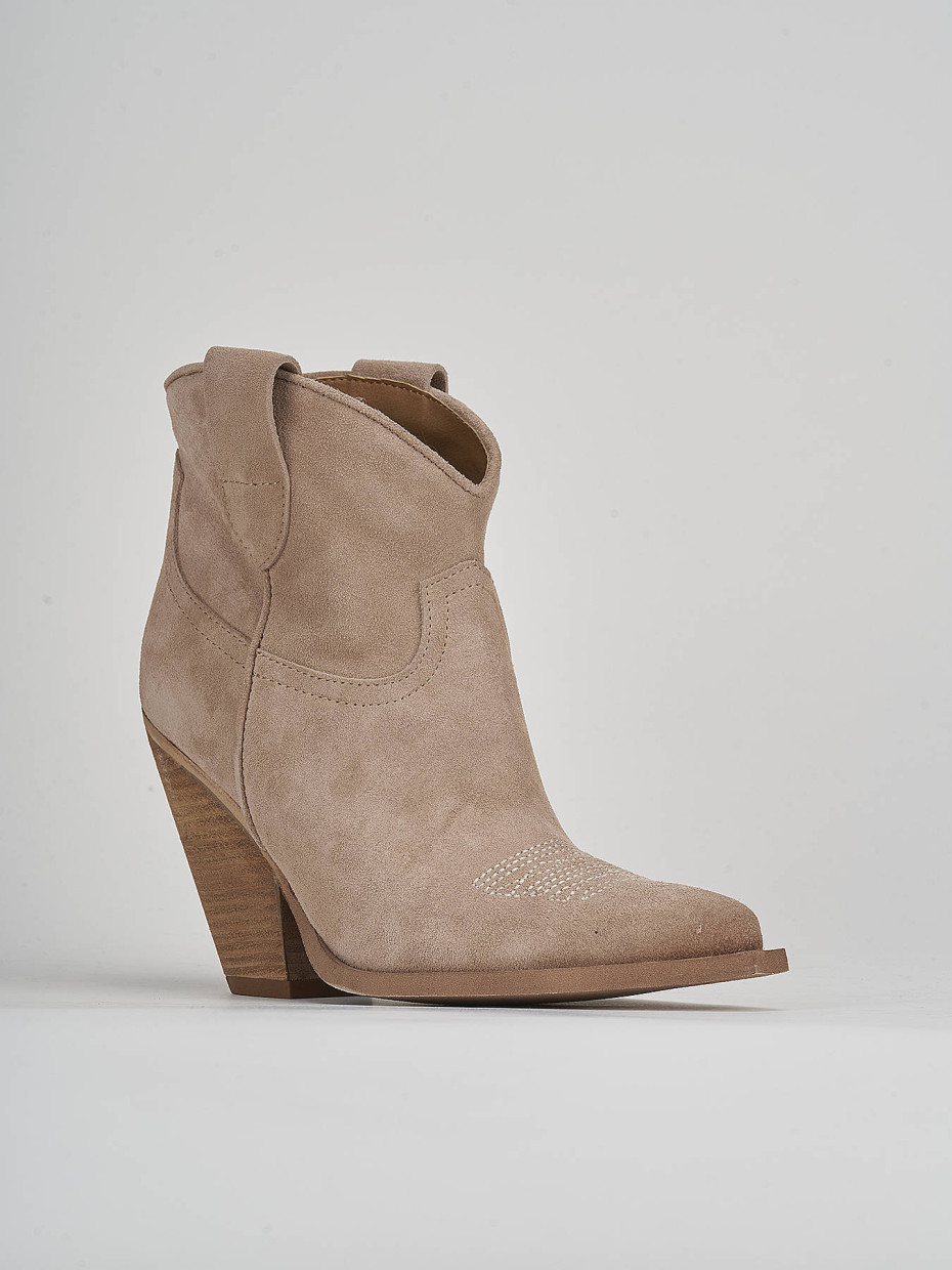 High heel ankle boots heel 7 cm beige suede