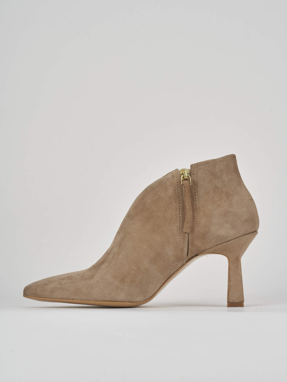 High heel ankle boots heel 6 cm beige suede