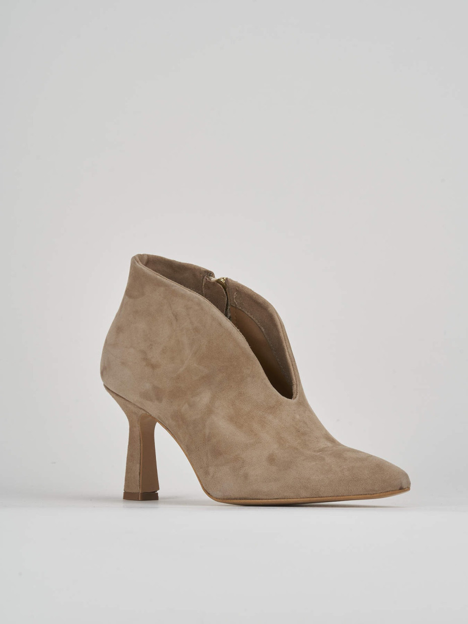 High heel ankle boots heel 6 cm beige suede