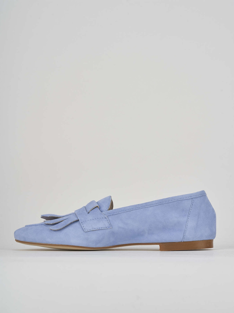 Loafers heel 1 cm light blue suede