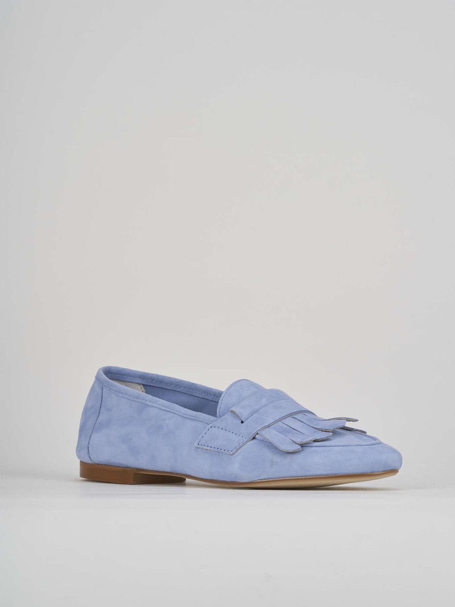 Loafers heel 1 cm light blue suede