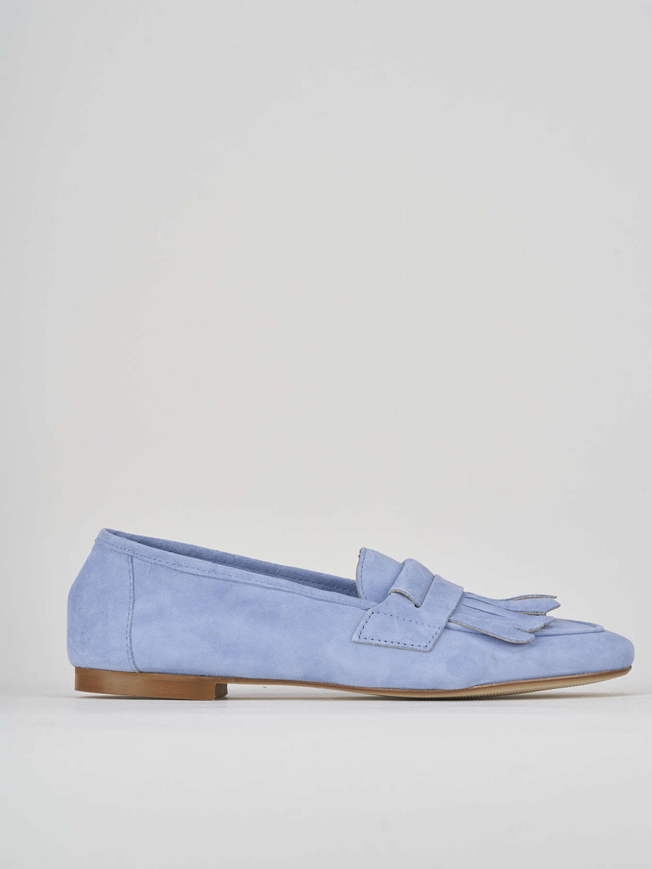 Loafers heel 1 cm light blue suede