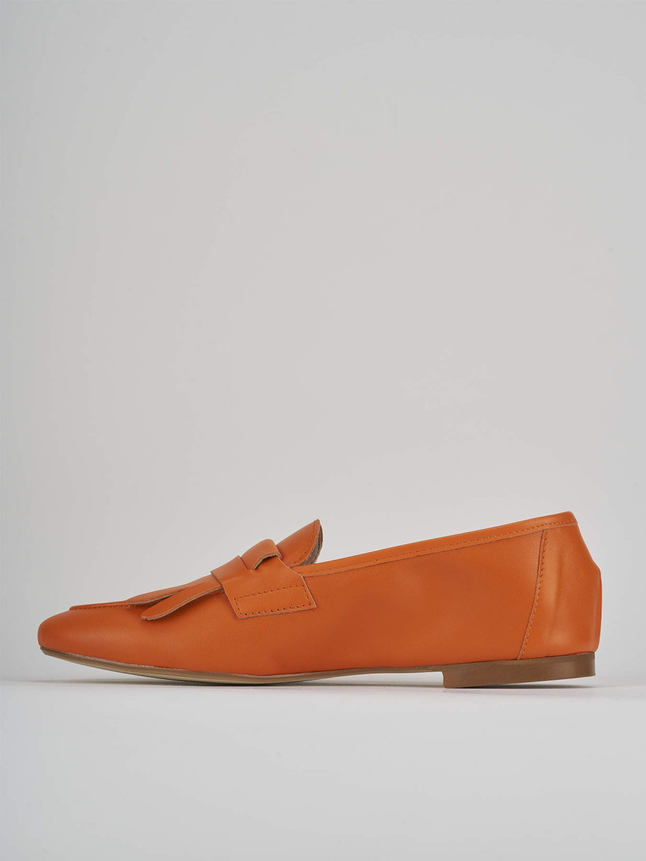 Loafers heel 1 cm orange leather