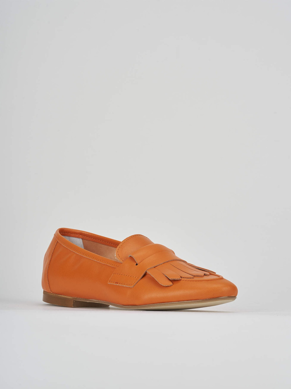 Loafers heel 1 cm orange leather