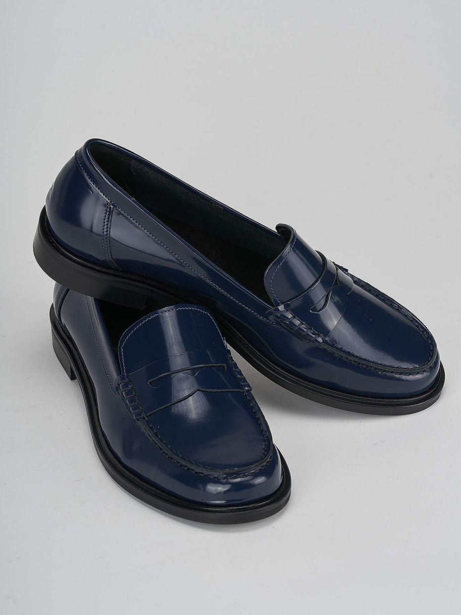 Loafers heel 2 cm blu leather