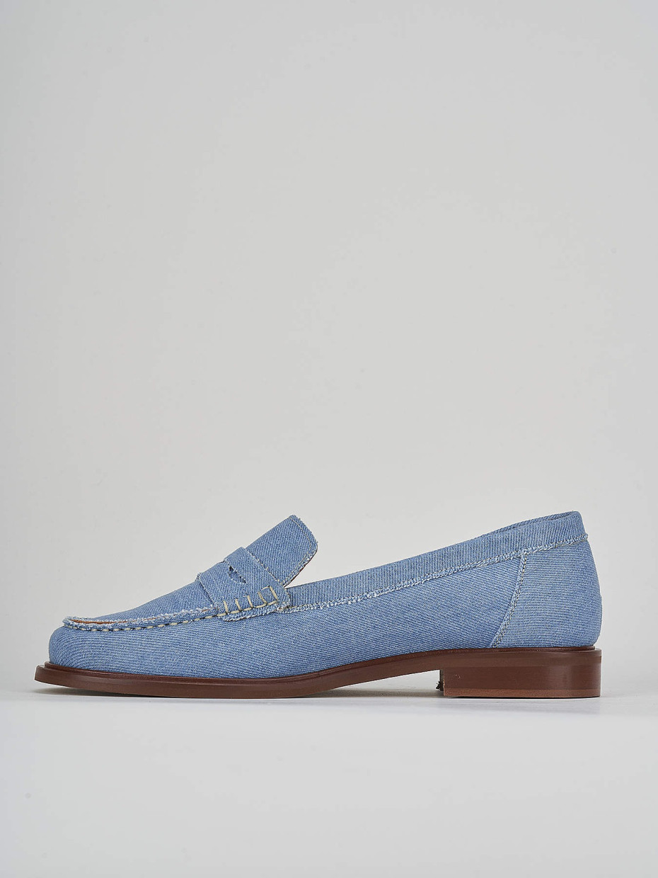 Mocassino tacco 1 cm jeans tessuto