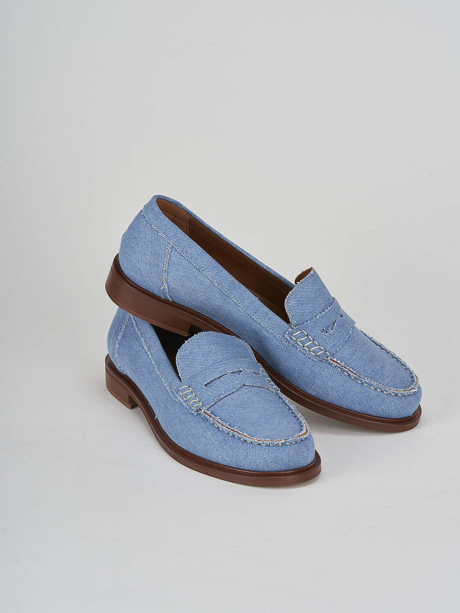 Mocassino tacco 1 cm jeans tessuto