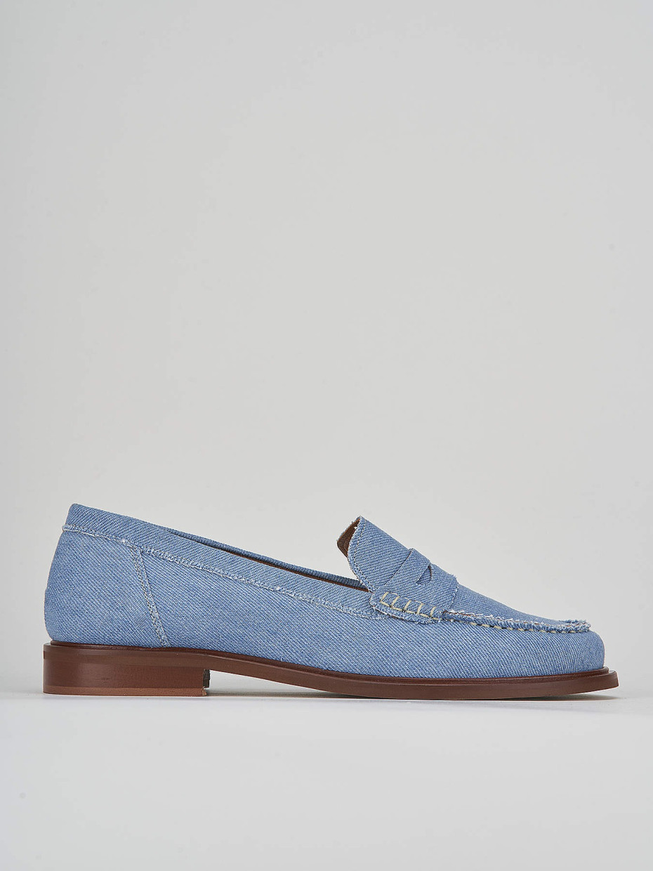 Mocassino tacco 1 cm jeans tessuto