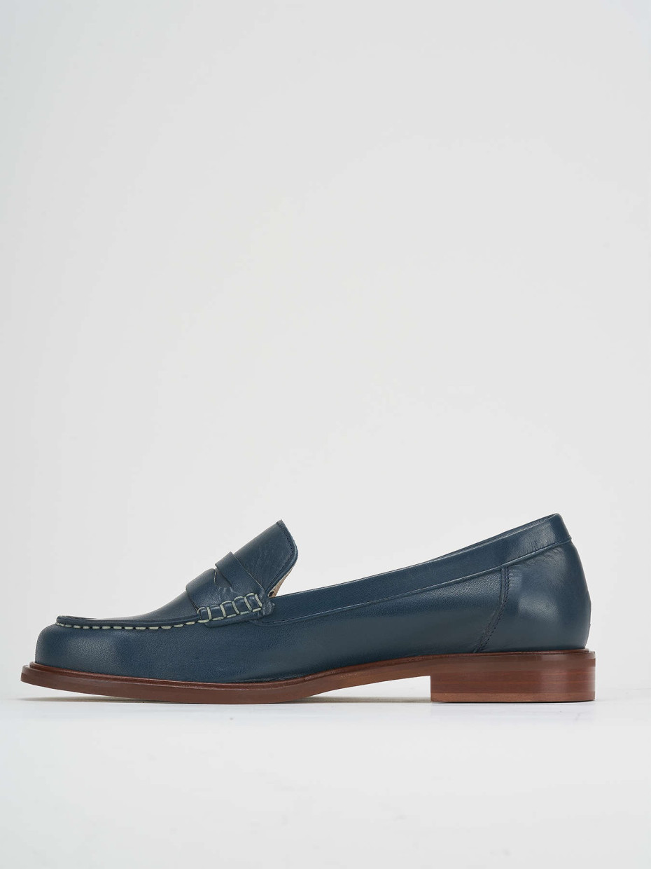 Loafers heel 1 cm blu leather