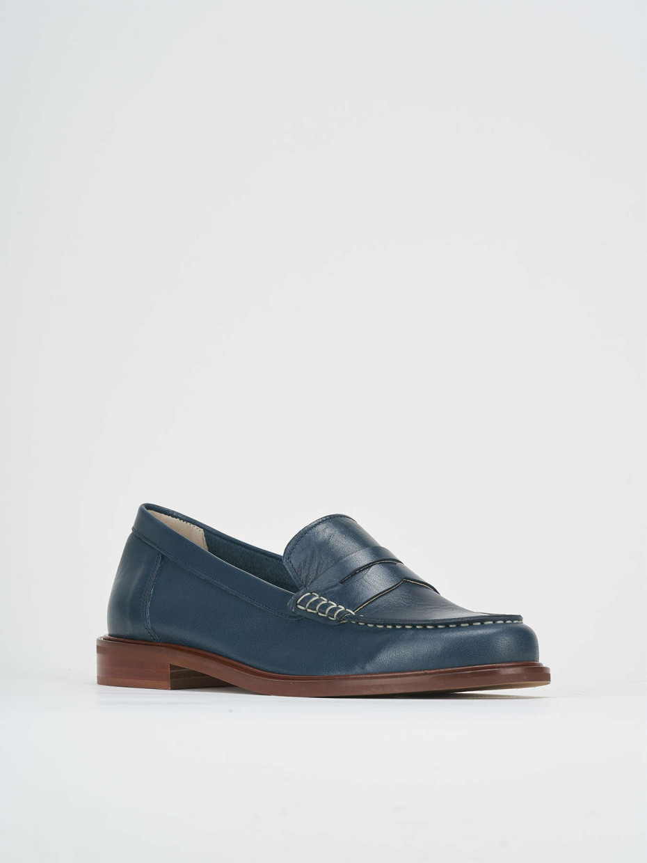 Mocassino tacco 1 cm blu pelle