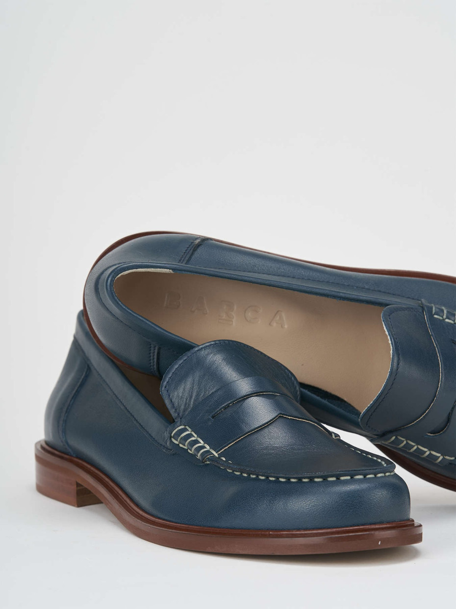 Loafers heel 1 cm blu leather