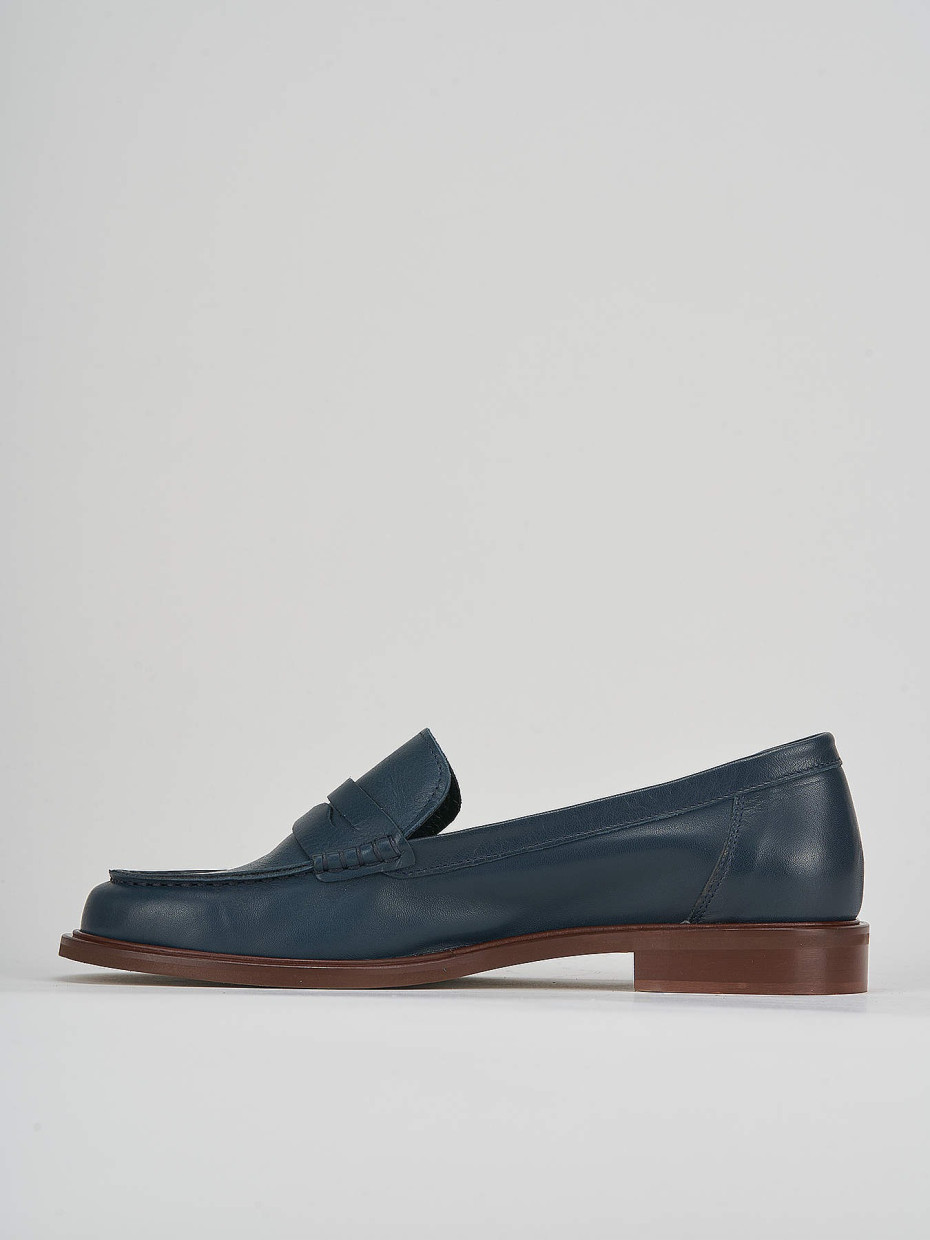 Loafers heel 1 cm blu leather