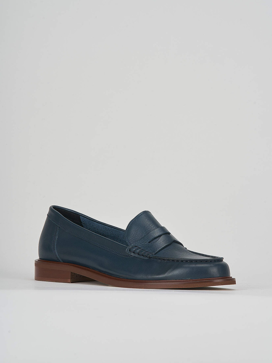 Loafers heel 1 cm blu leather