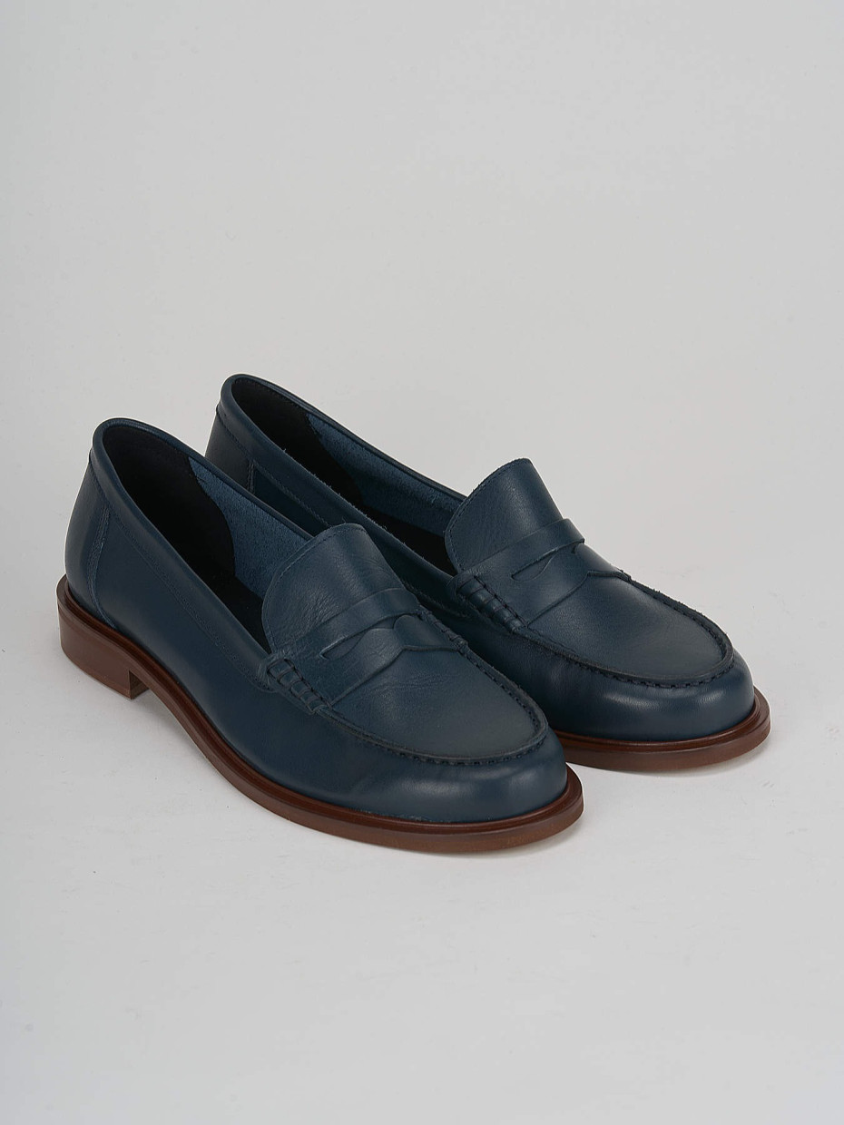 Mocassino tacco 1 cm blu pelle