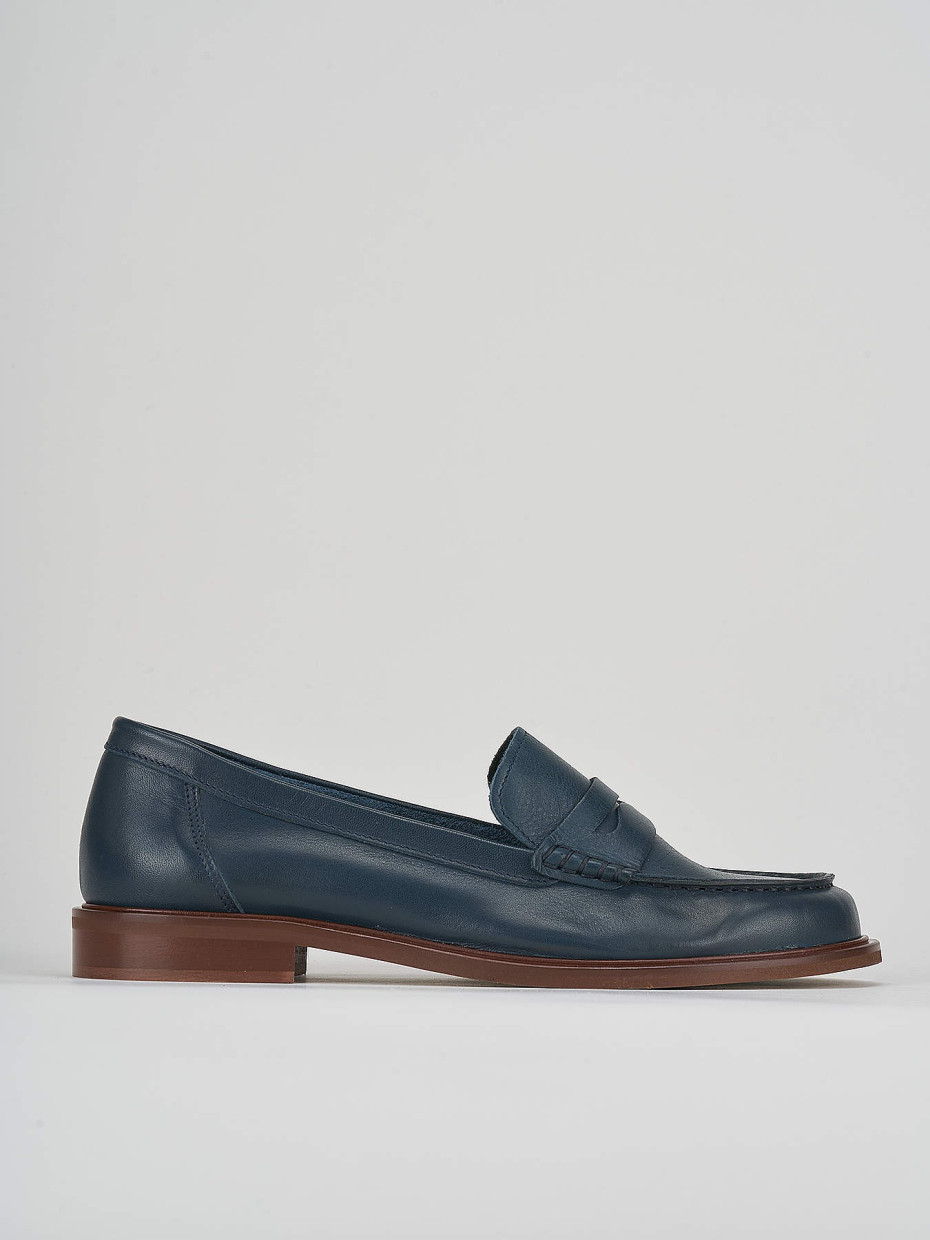 Loafers heel 1 cm blu leather