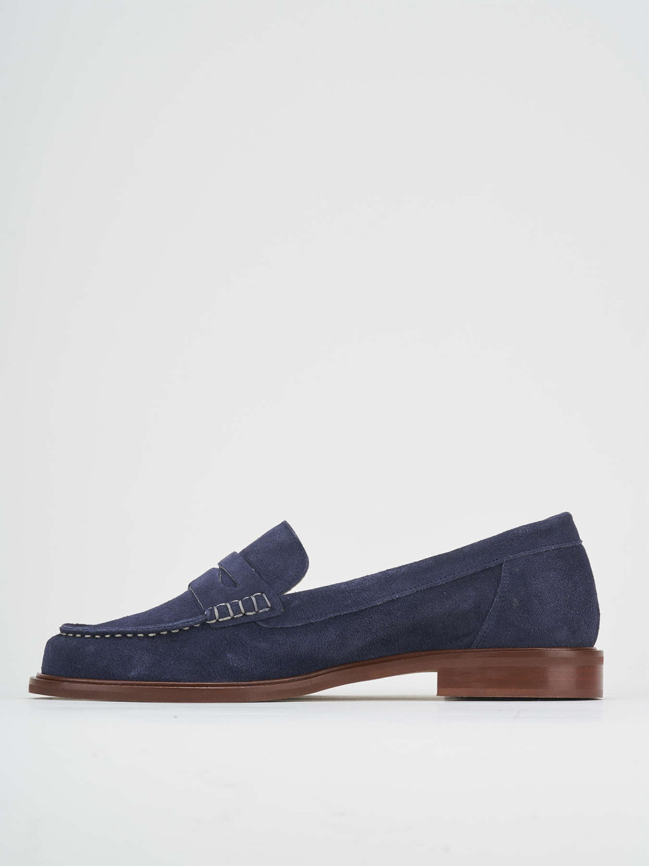 Loafers heel 1 cm blu suede