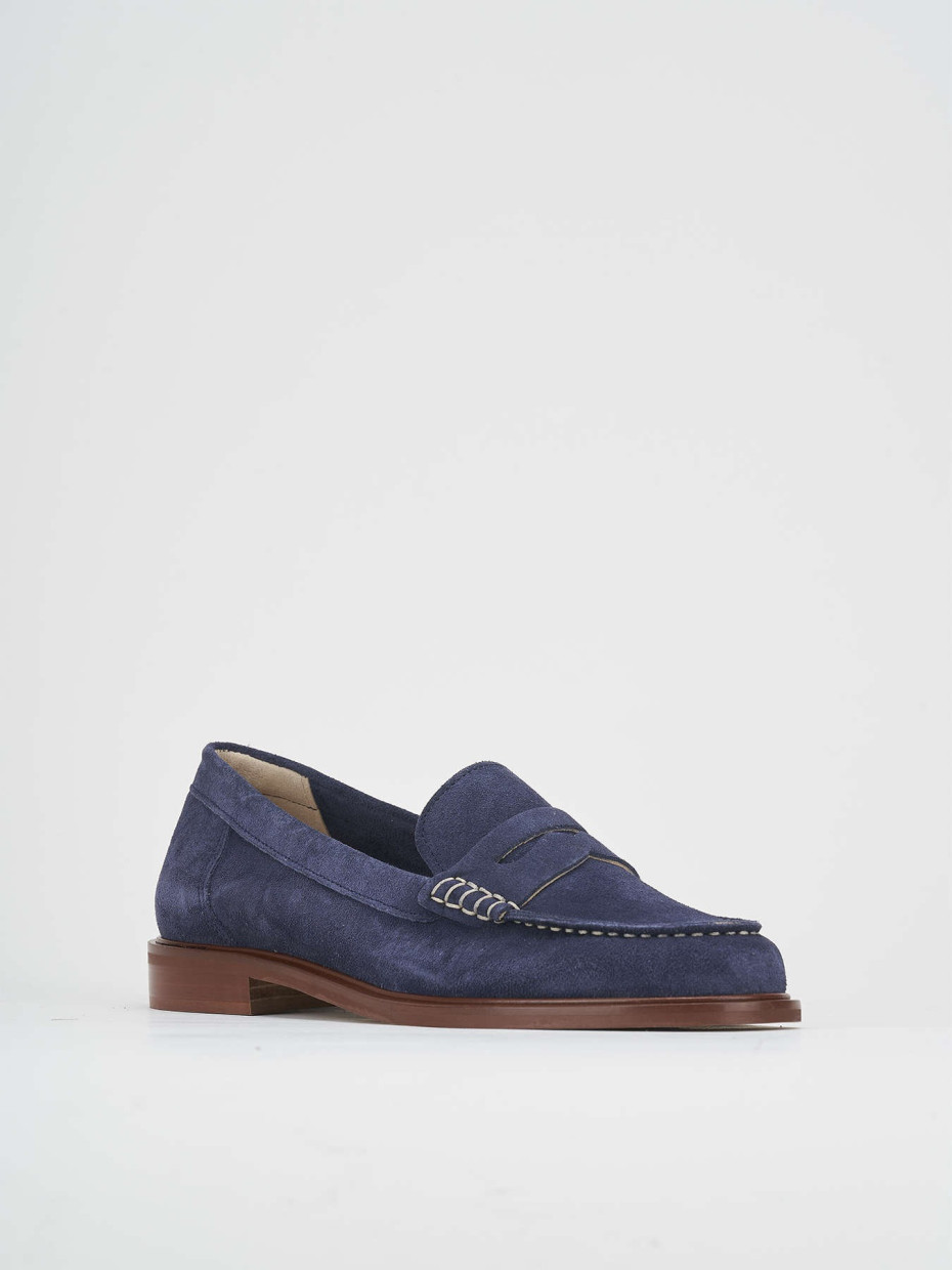 Loafers heel 1 cm blu suede