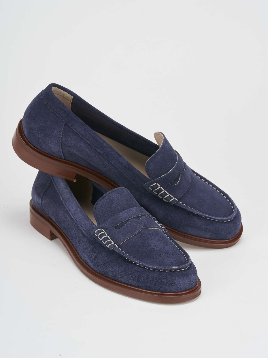 Loafers heel 1 cm blu suede