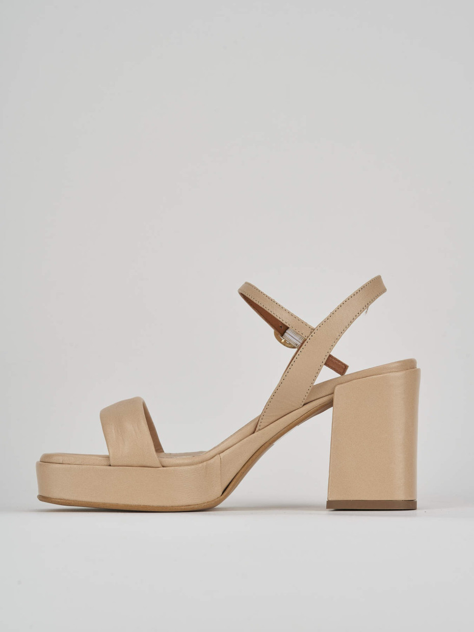 High heel sandals heel 8 cm beige leather