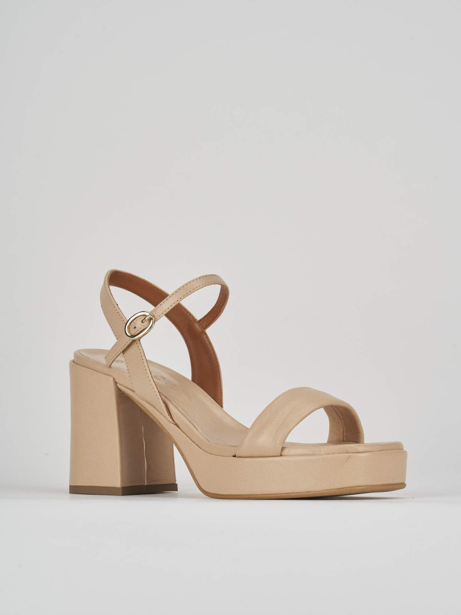 High heel sandals heel 8 cm beige leather