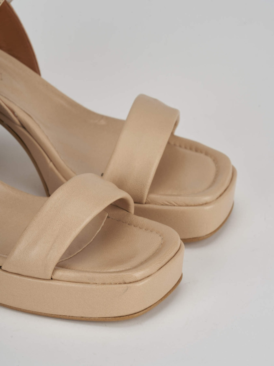 High heel sandals heel 8 cm beige leather