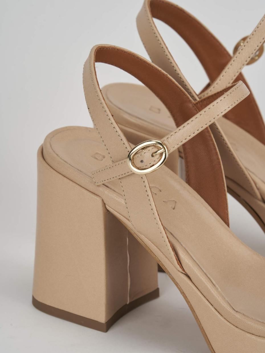 High heel sandals heel 8 cm beige leather