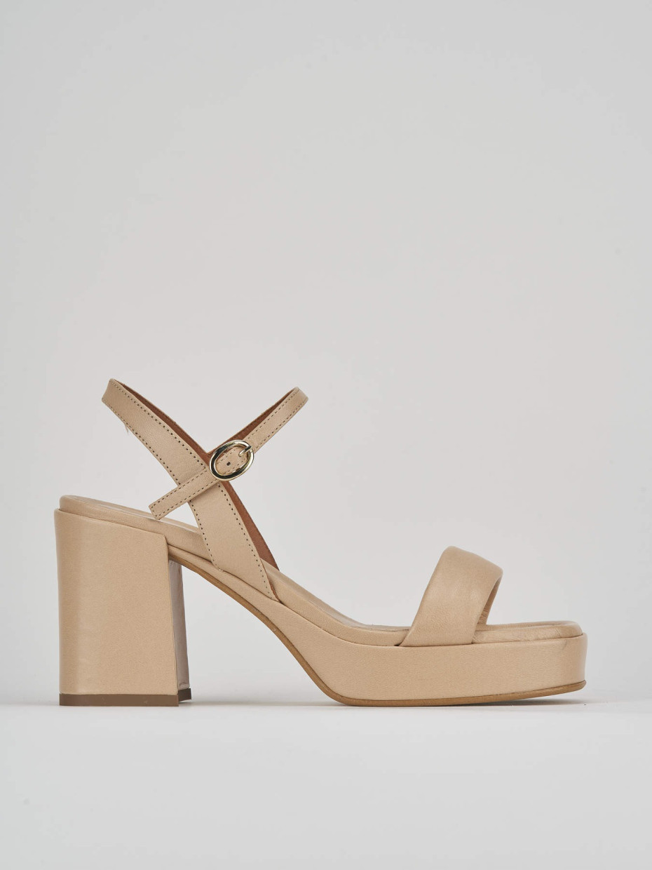 High heel sandals heel 8 cm beige leather