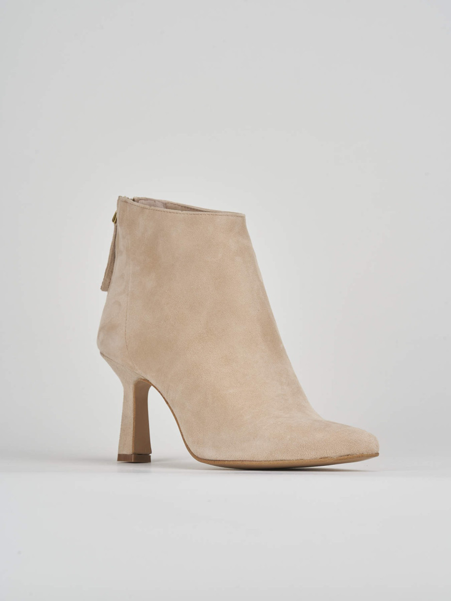 High heel ankle boots heel 7 cm beige suede