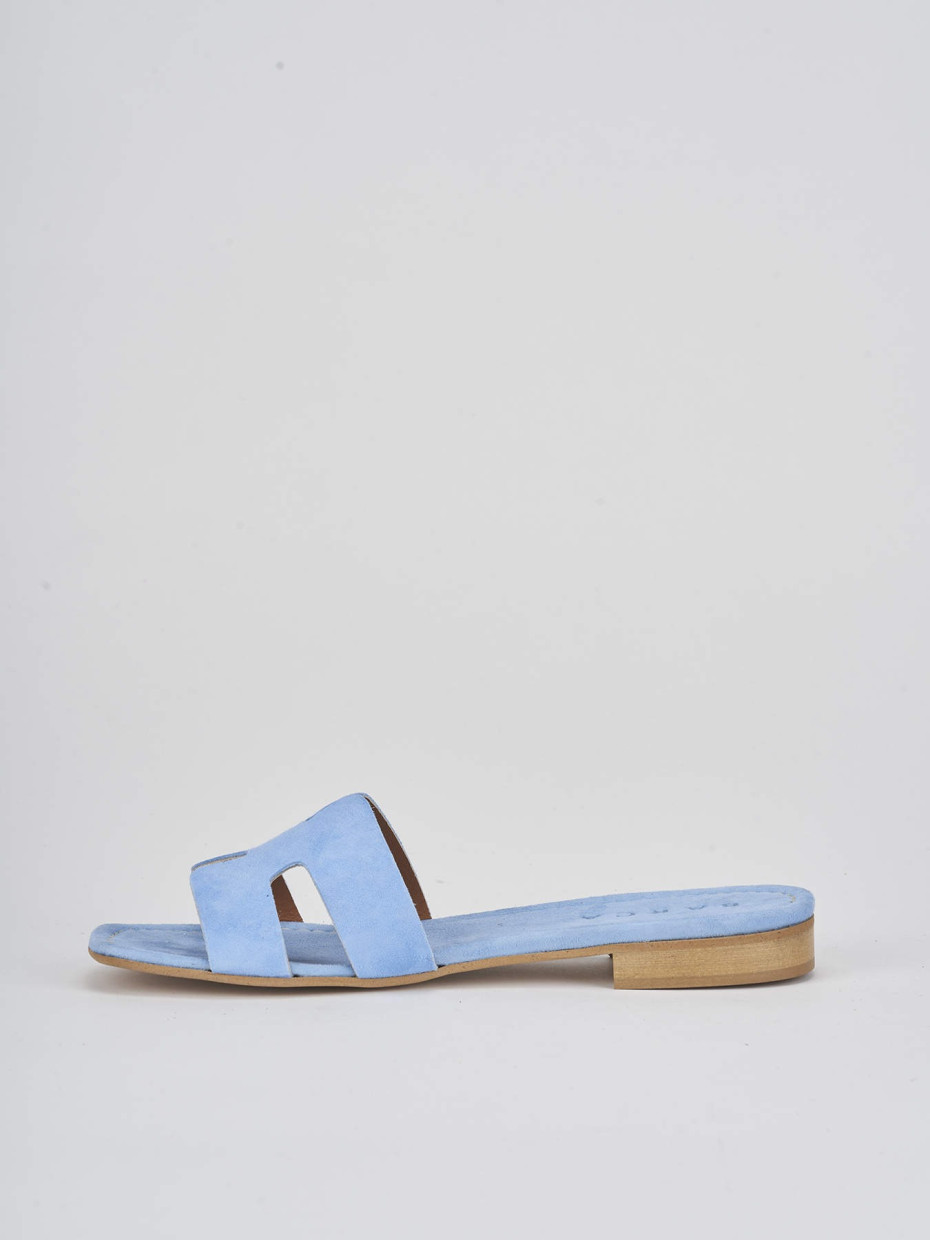 Slippers heel 1 cm light blue suede