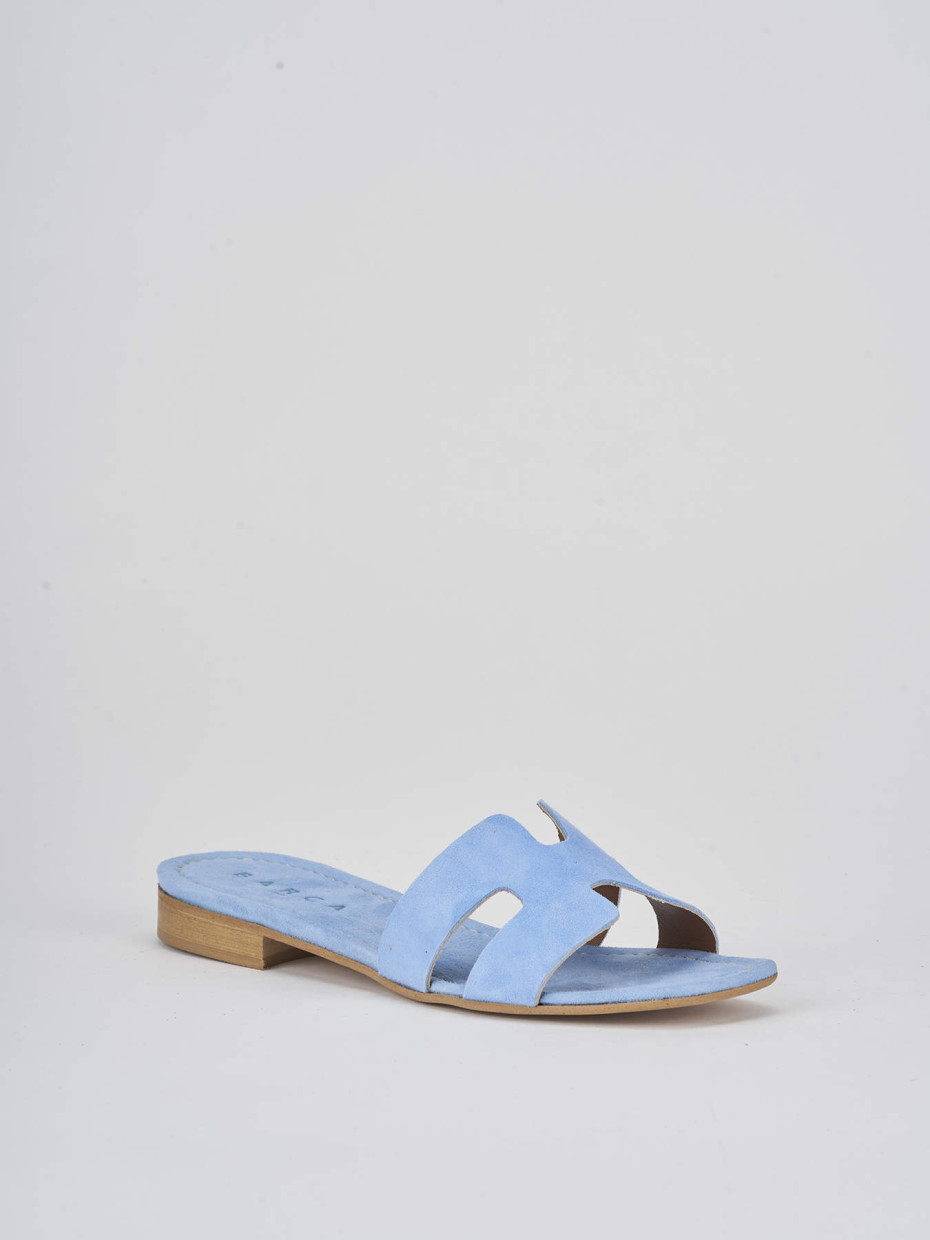 Slippers heel 1 cm light blue suede
