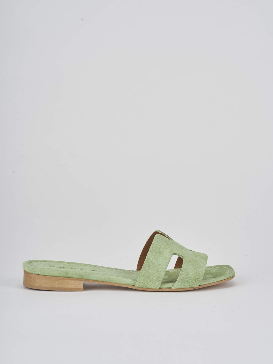 Slippers heel 1 cm green suede