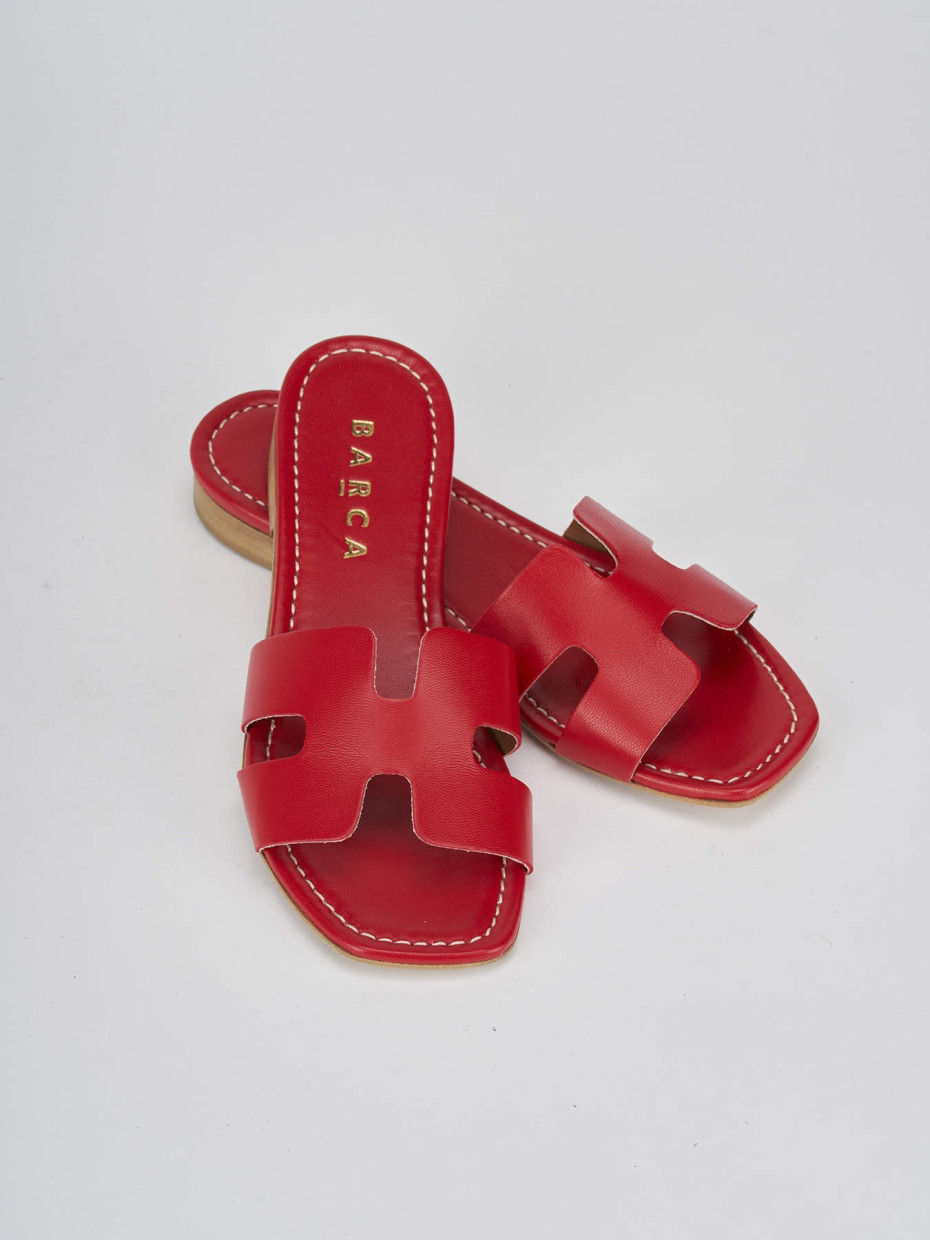 Slippers heel 1 cm red leather