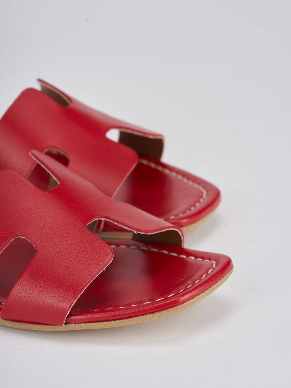 Slippers heel 1 cm red leather