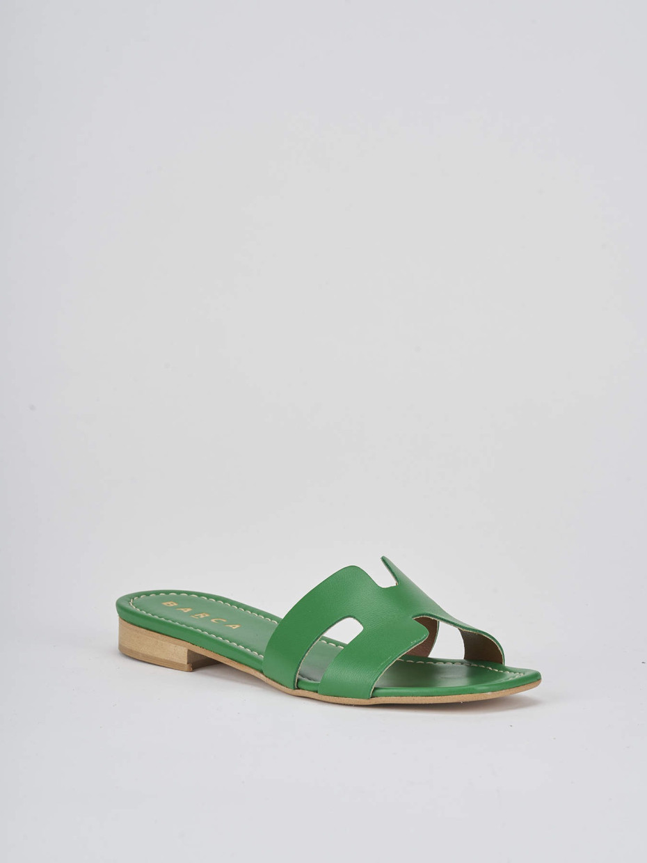 Slippers heel 1 cm green leather