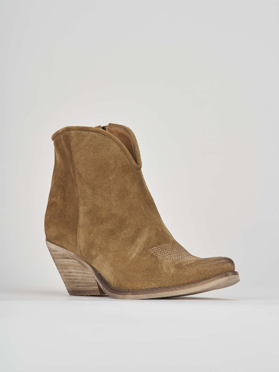 High heel ankle boots heel 6 cm beige suede