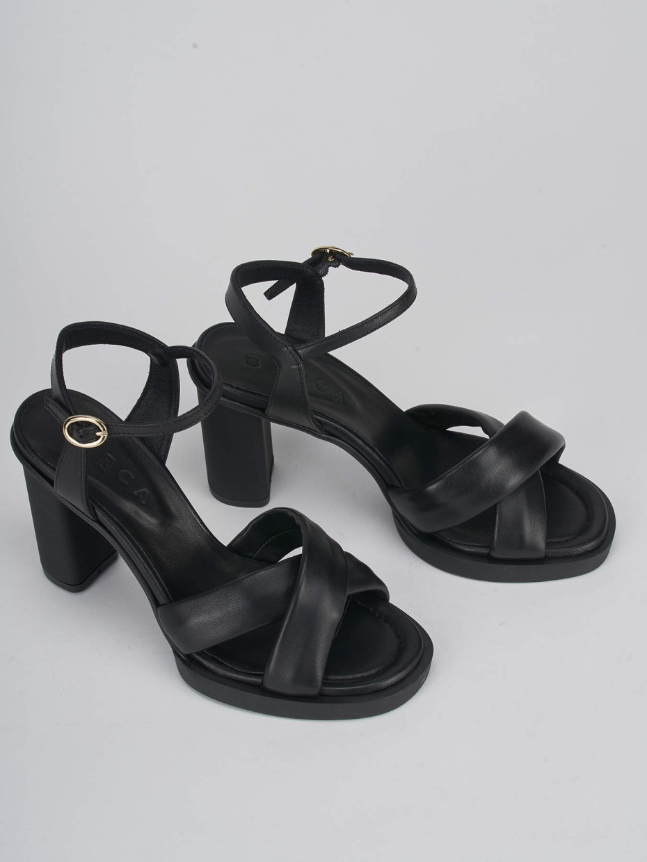 High heel sandals heel 9 cm black leather