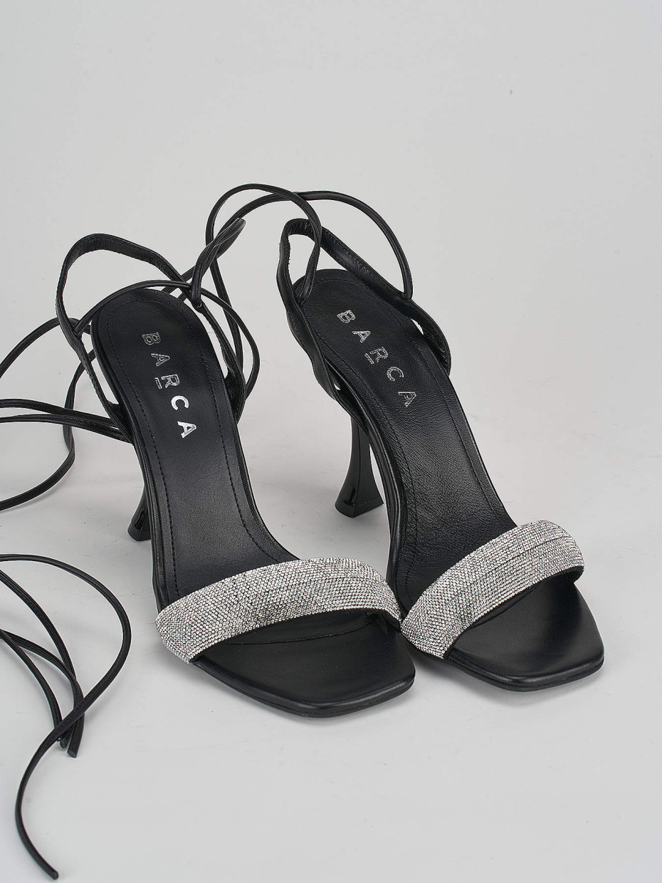 High heel sandals heel 10 cm black leather