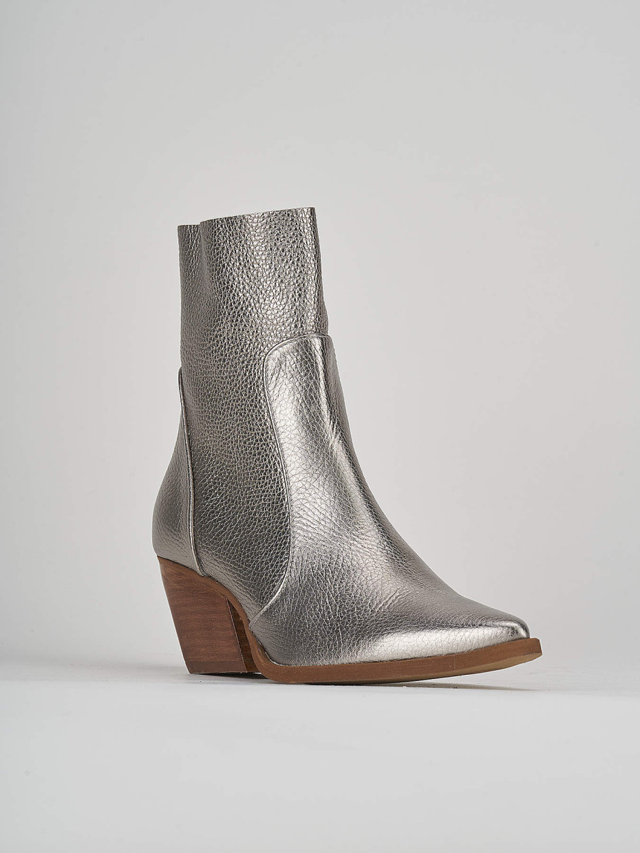 High heel ankle boots heel 7 cm silver leather