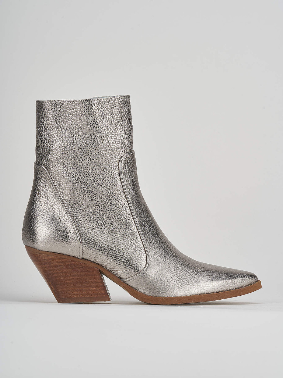 High heel ankle boots heel 7 cm silver leather