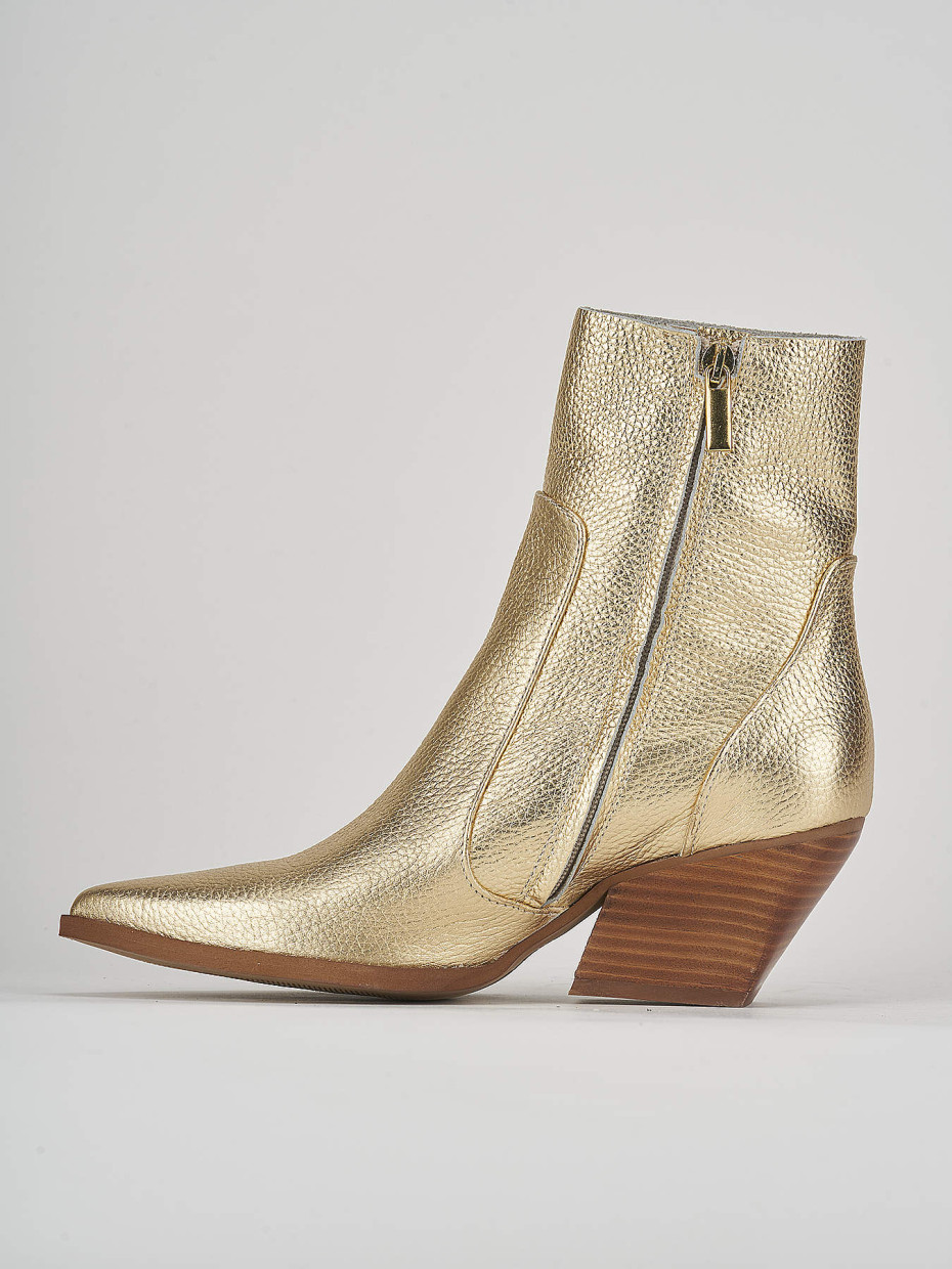 High heel ankle boots heel 7 cm gold leather