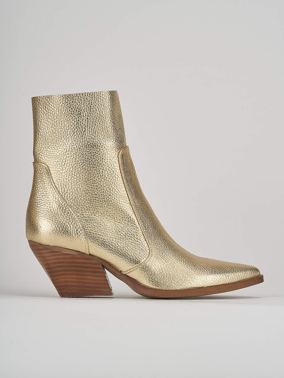 High heel ankle boots heel 7 cm gold leather