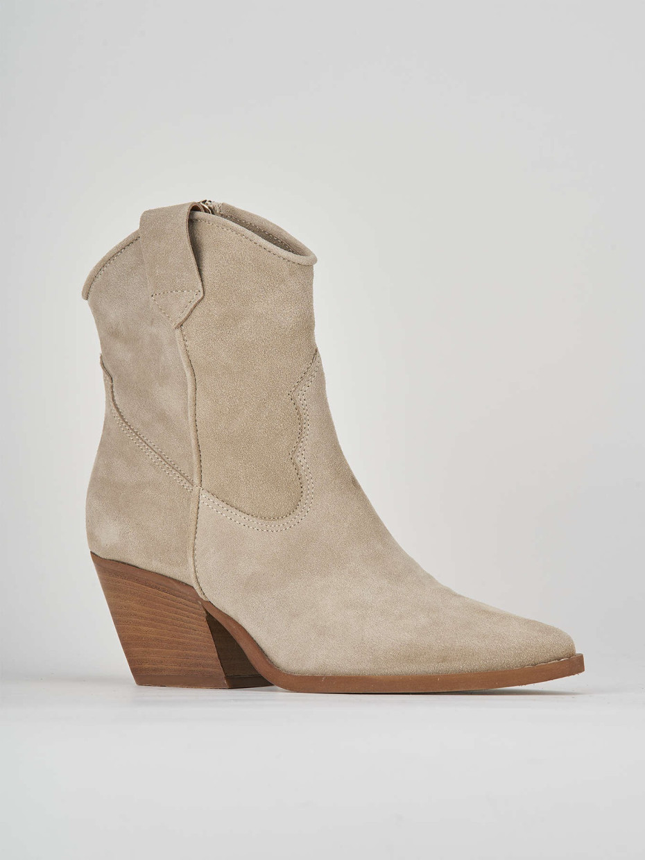 High heel ankle boots heel 7 cm beige suede