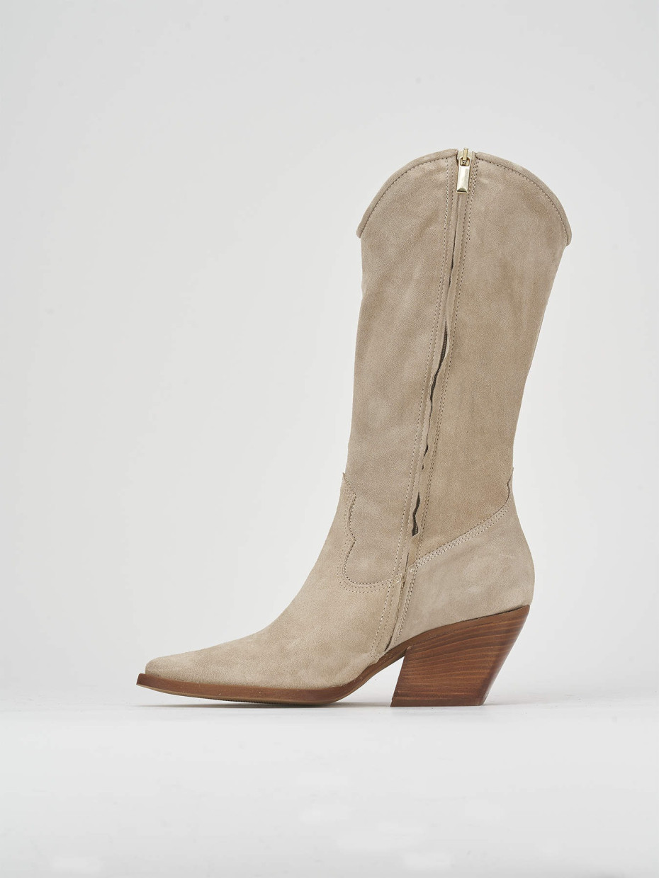 High heel boots heel 7 cm beige suede