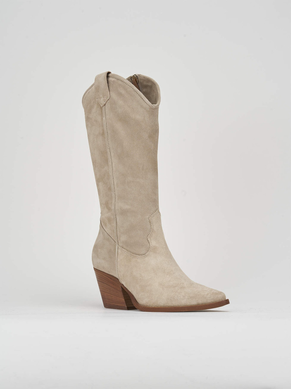 High heel boots heel 7 cm beige suede