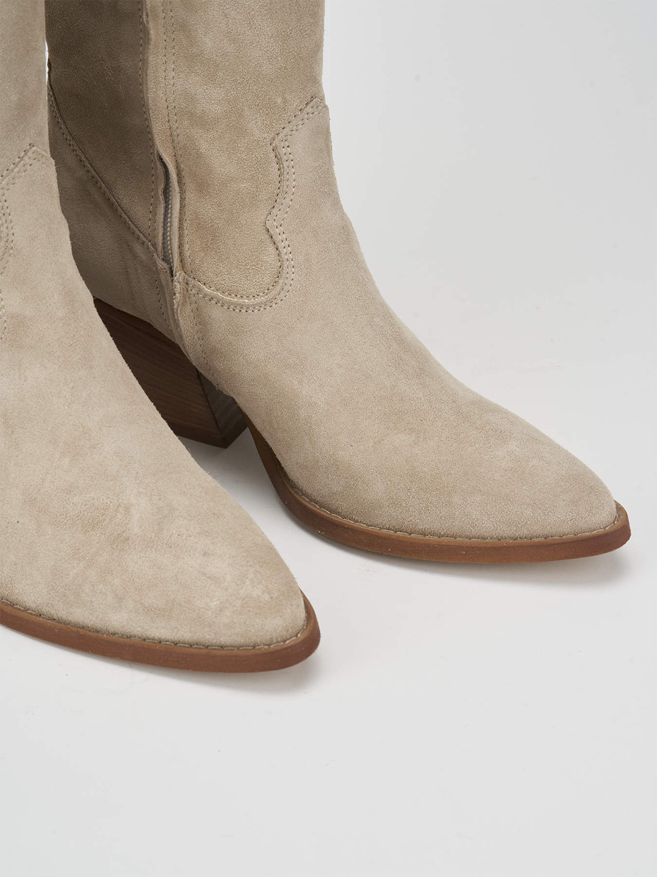 High heel boots heel 7 cm beige suede