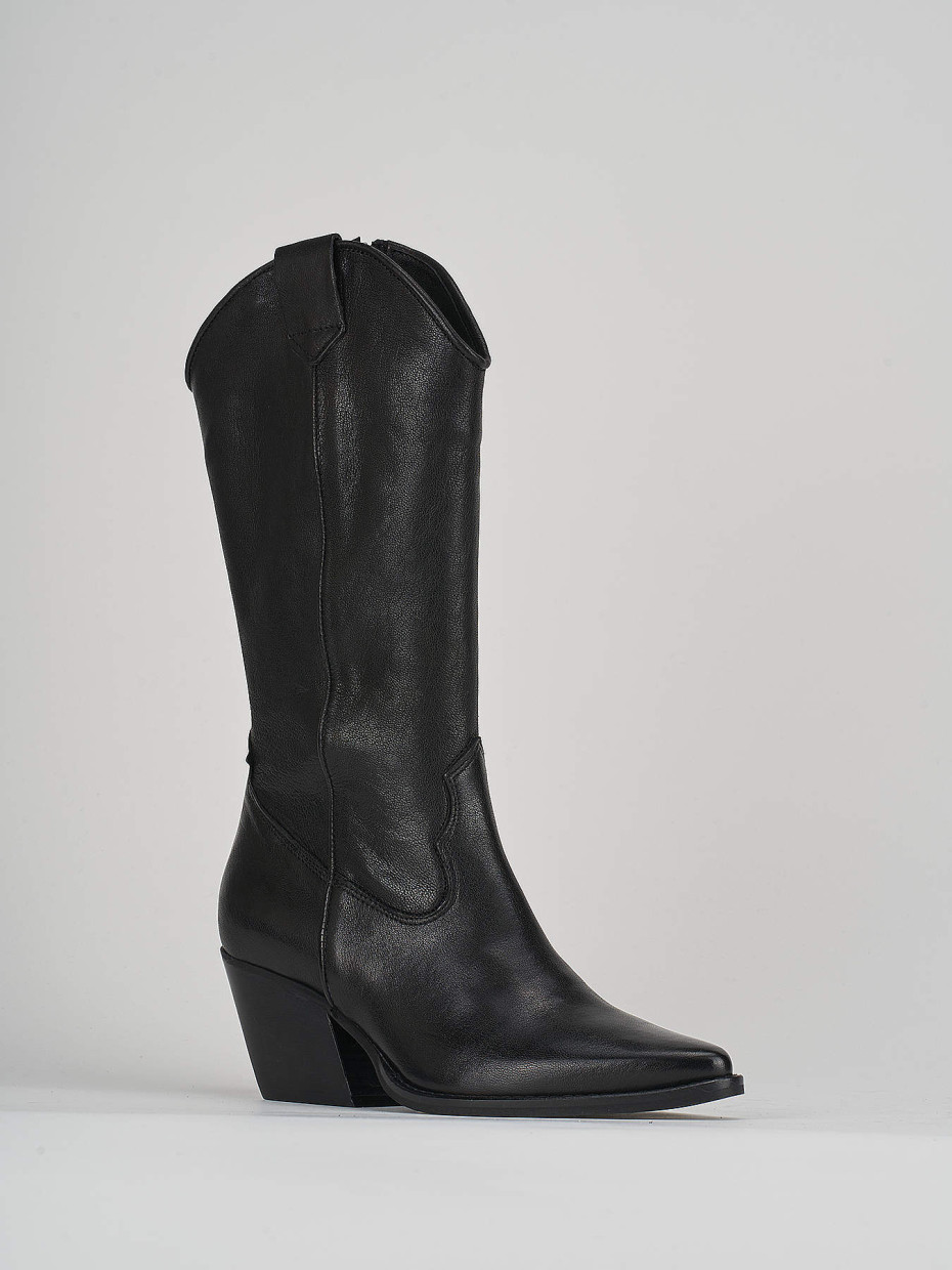 High heel boots heel 7 cm black leather