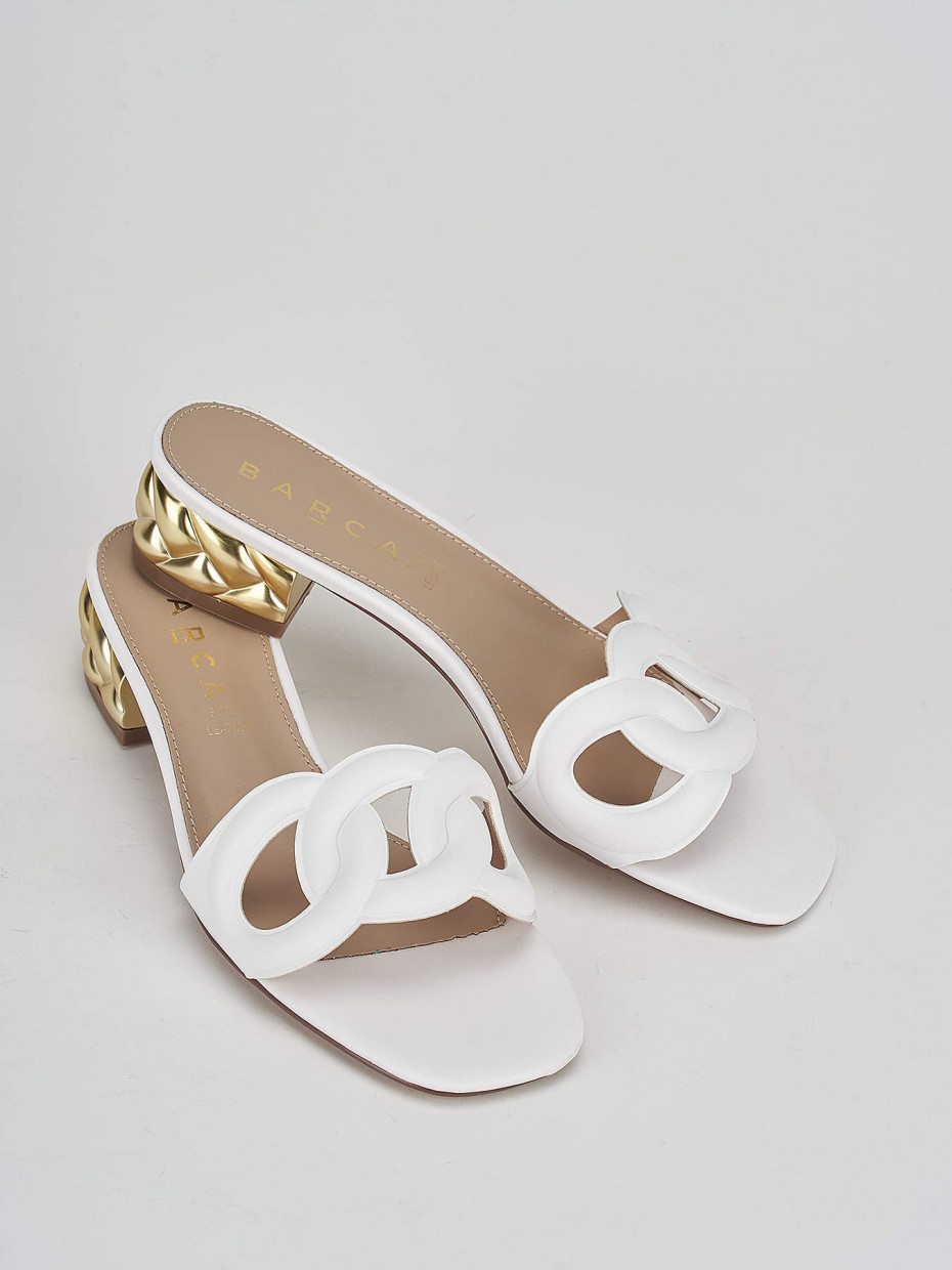 Slippers heel 3 cm white leather