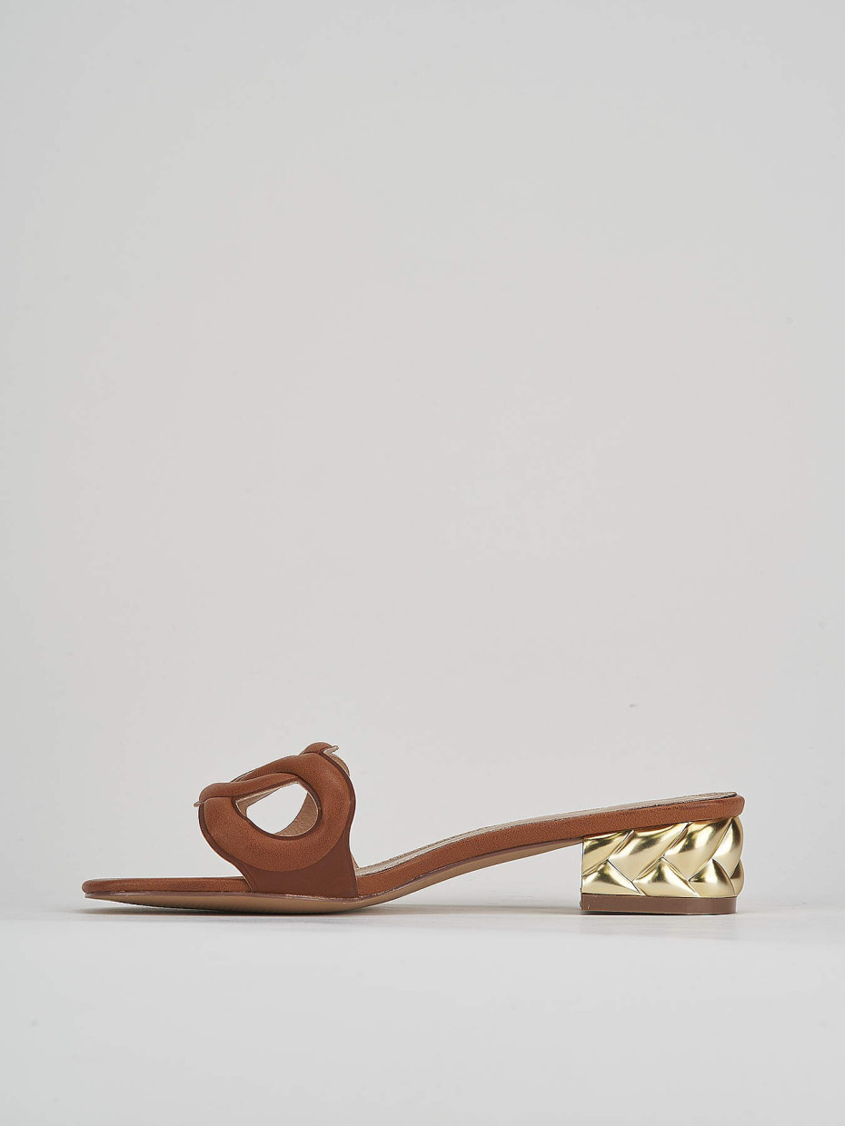 Slippers heel 3 cm brown leather