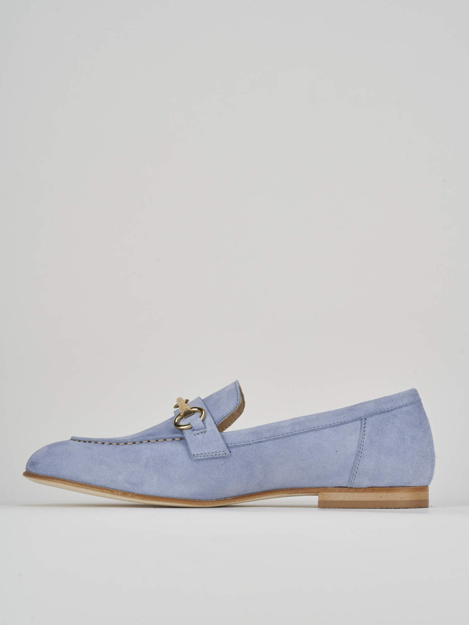 Loafers heel 1 cm light blue suede